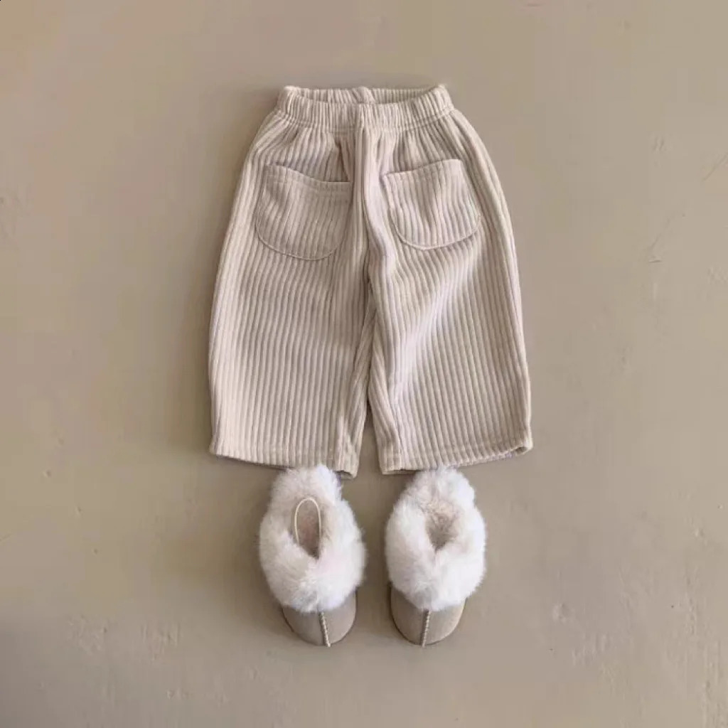 Autumn Winter Children Boys Solid Ribbon Loose Wide Legs Girls Babies Thick Corduroy Pants Children Cotton Trouser Baby Clothing 241121