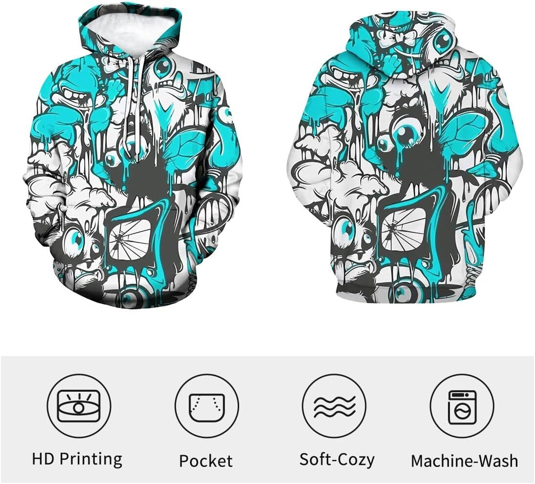 Hoodie for Mens Womens Fashion Novelty Hip-Hop Graffiti Print Mens Hoodies Hooded Sweatshirts Pullover Unisex Graphic Hoodies sweatshirt cool