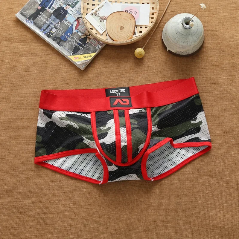 Mens nylon mesh breathable cool Camouflage underwear addicted youth boxer briefs 240419