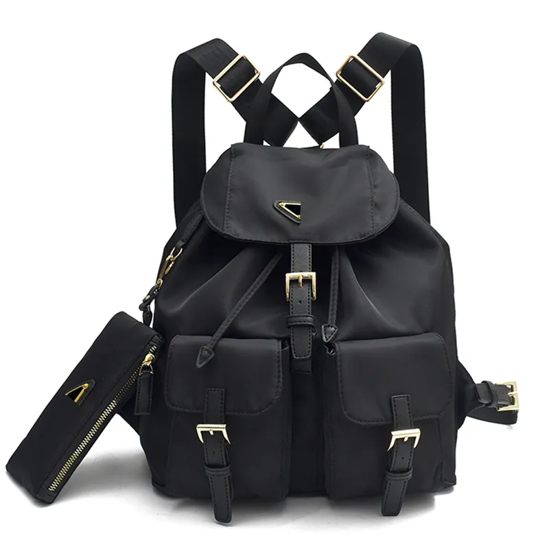 Brand Designer Re-Nylon Backpack for Women Fashion Daypack Rucksack with Clutch Bag in Black Color