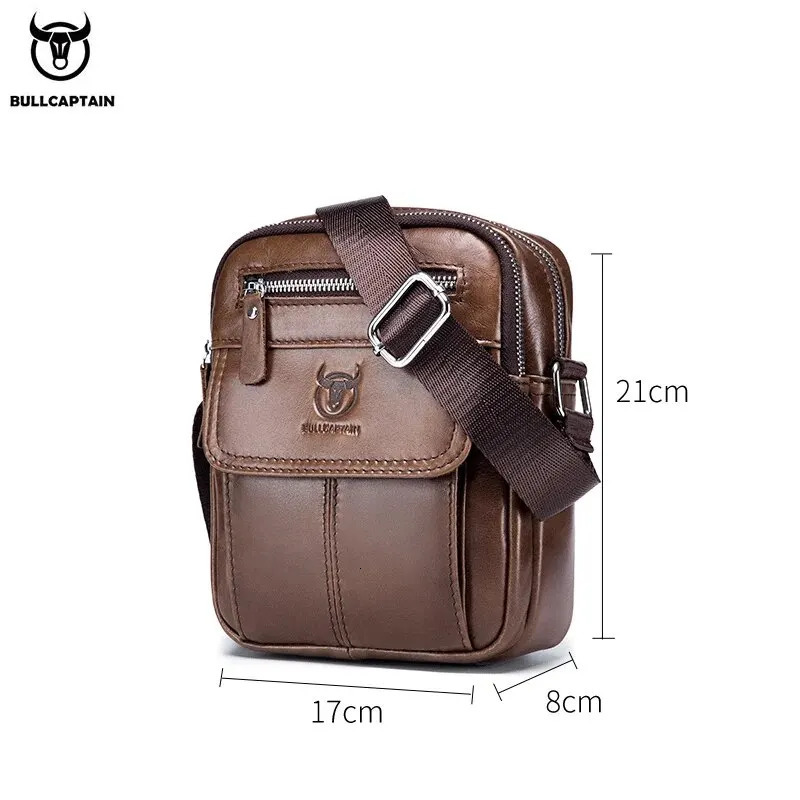 BULLCAPTAIN Mens Leather Messenger Bag Retro Shoulder Bags Small Crossbody Purses Casual Sling Pack for Travel Handbag 240415