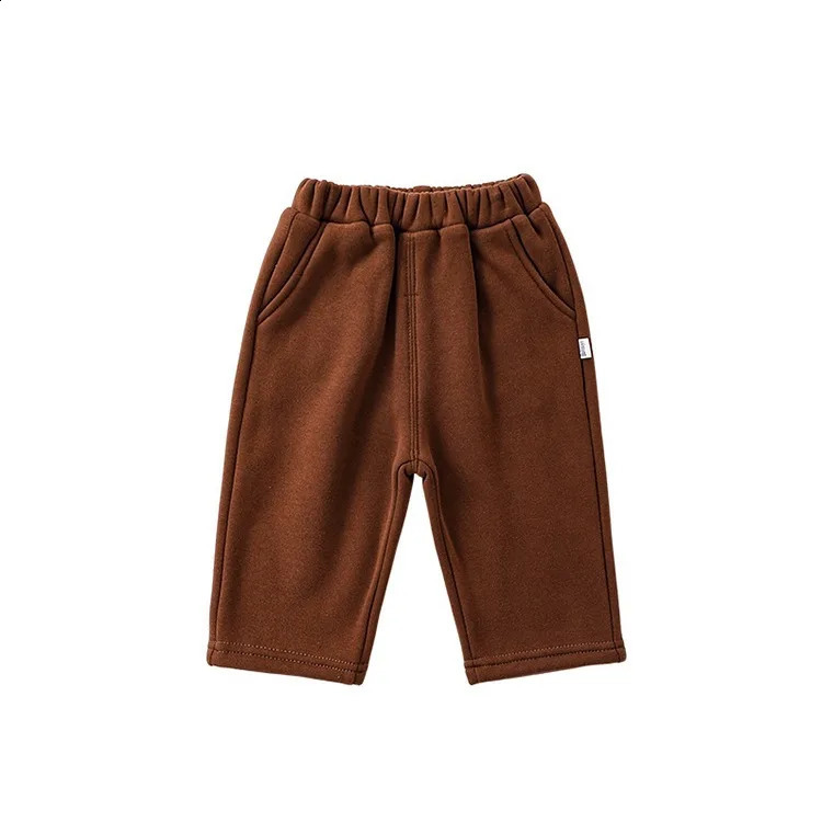 Autumn and Winter Outdoor Ins born Boys Pants Solid Plush Elastic Waist Thin Cotton Baby Pants Straight Baby Pants 241121