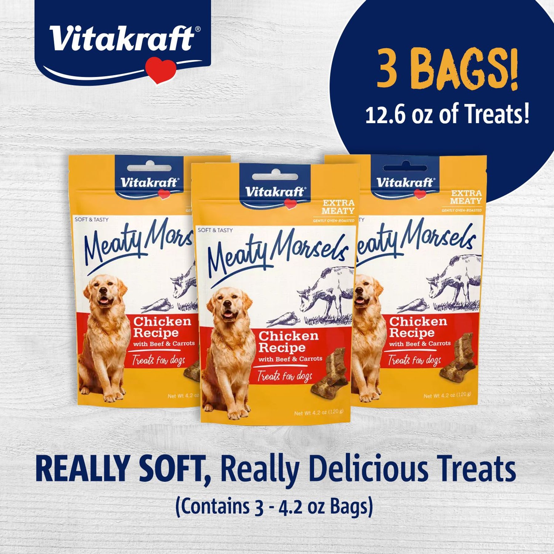Vitakraft Meaty Morsels Chicken Recipe with Beef Soft & Chewy Dog Treats, 4.2-oz bag, 3 count