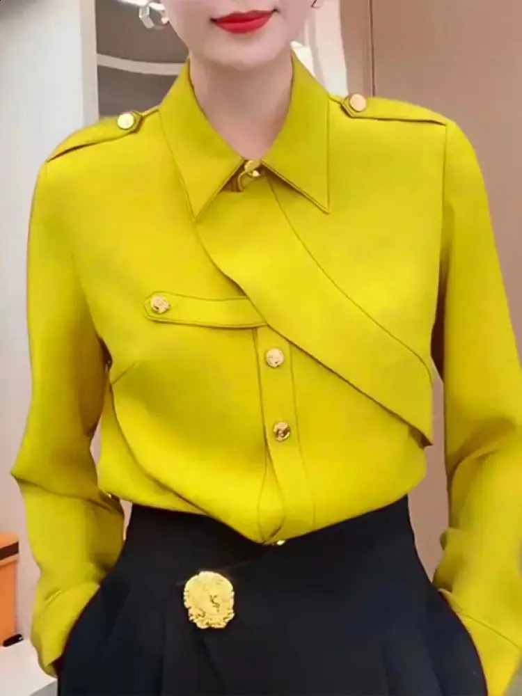 UOOZEE Womens Collar Top Spring and Autumn Long Sleeve Loose Fashion Button Casual Office Shirt Top 241115CJ