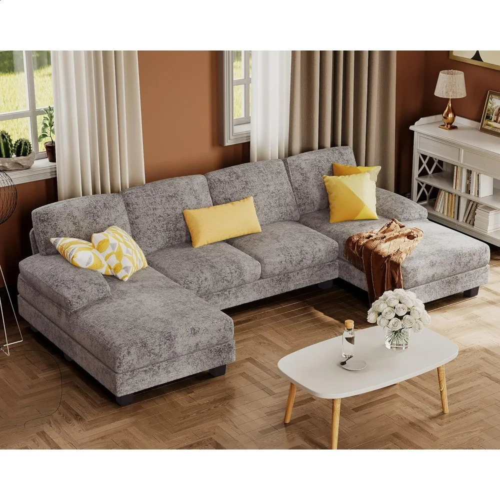 Sectional Couches for Living Room U-shaped linen fabric sofa 4-seater double chair sofa set suitable for apartments 241120