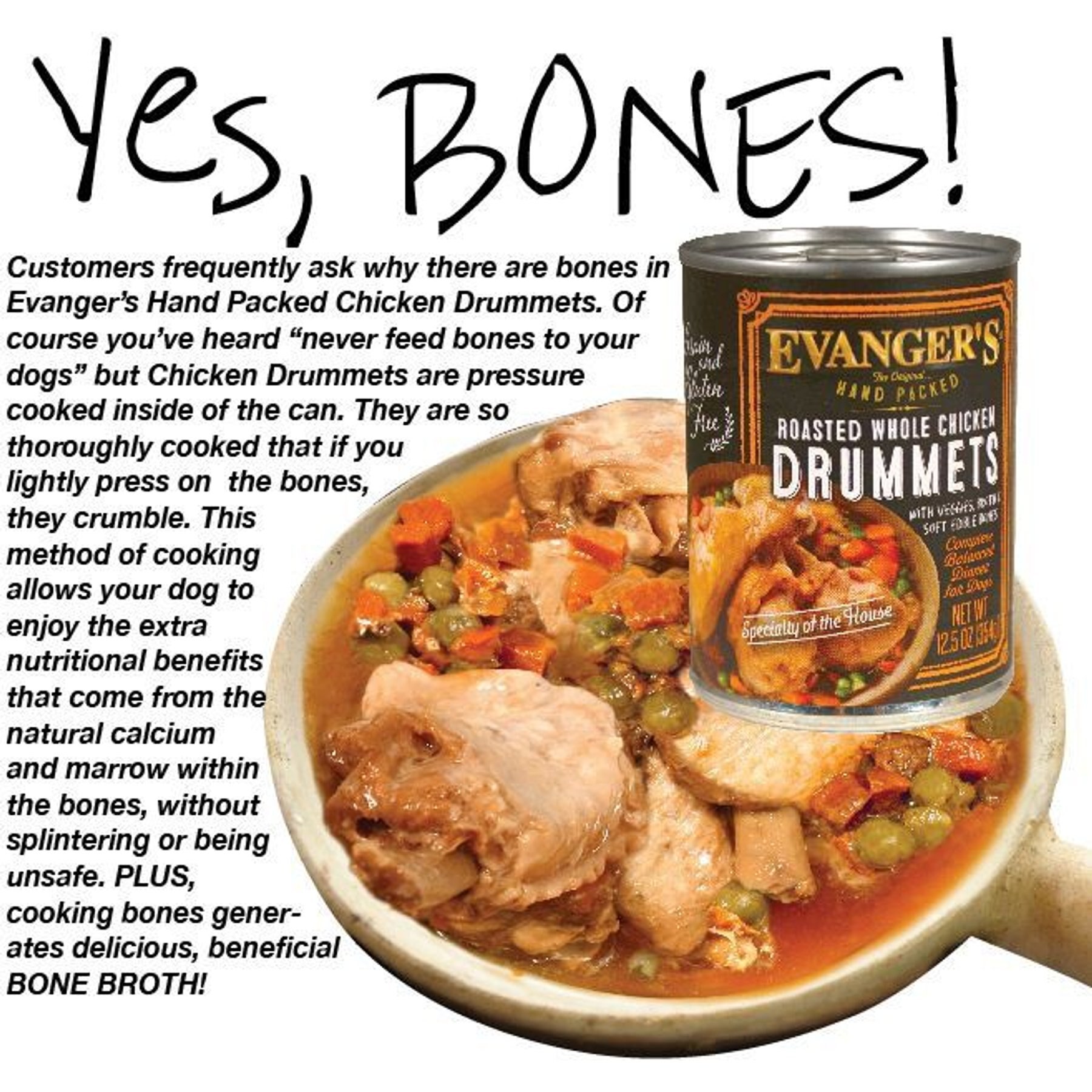 Evanger's Grain-Free Hand Packed Roasted Whole Chicken Drummets Dinner Canned Dog Food