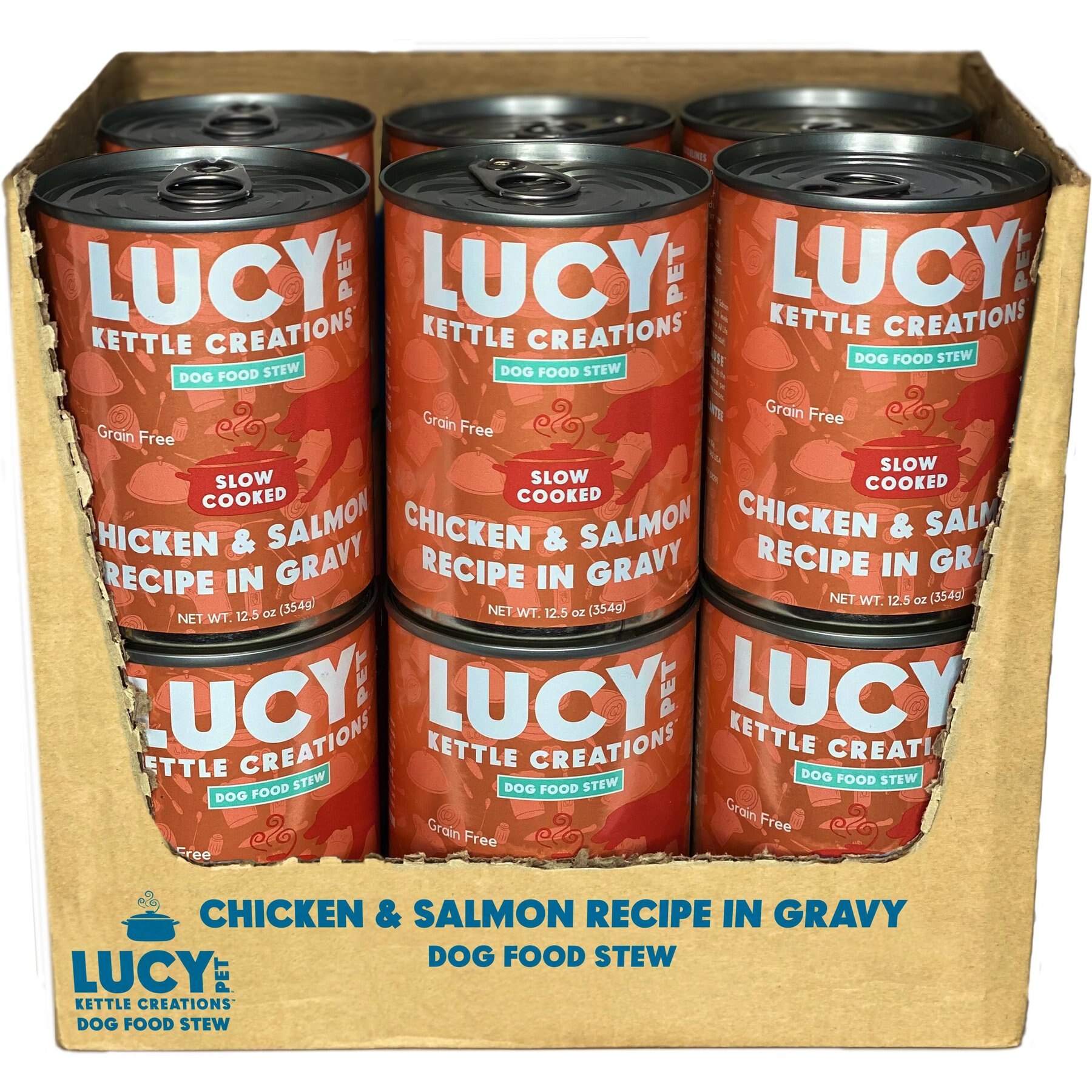 Lucy Pet Products Kettle Creations Chicken & Salmon Recipe in Gravy Wet Dog Food, 12.5-oz can, case of 12