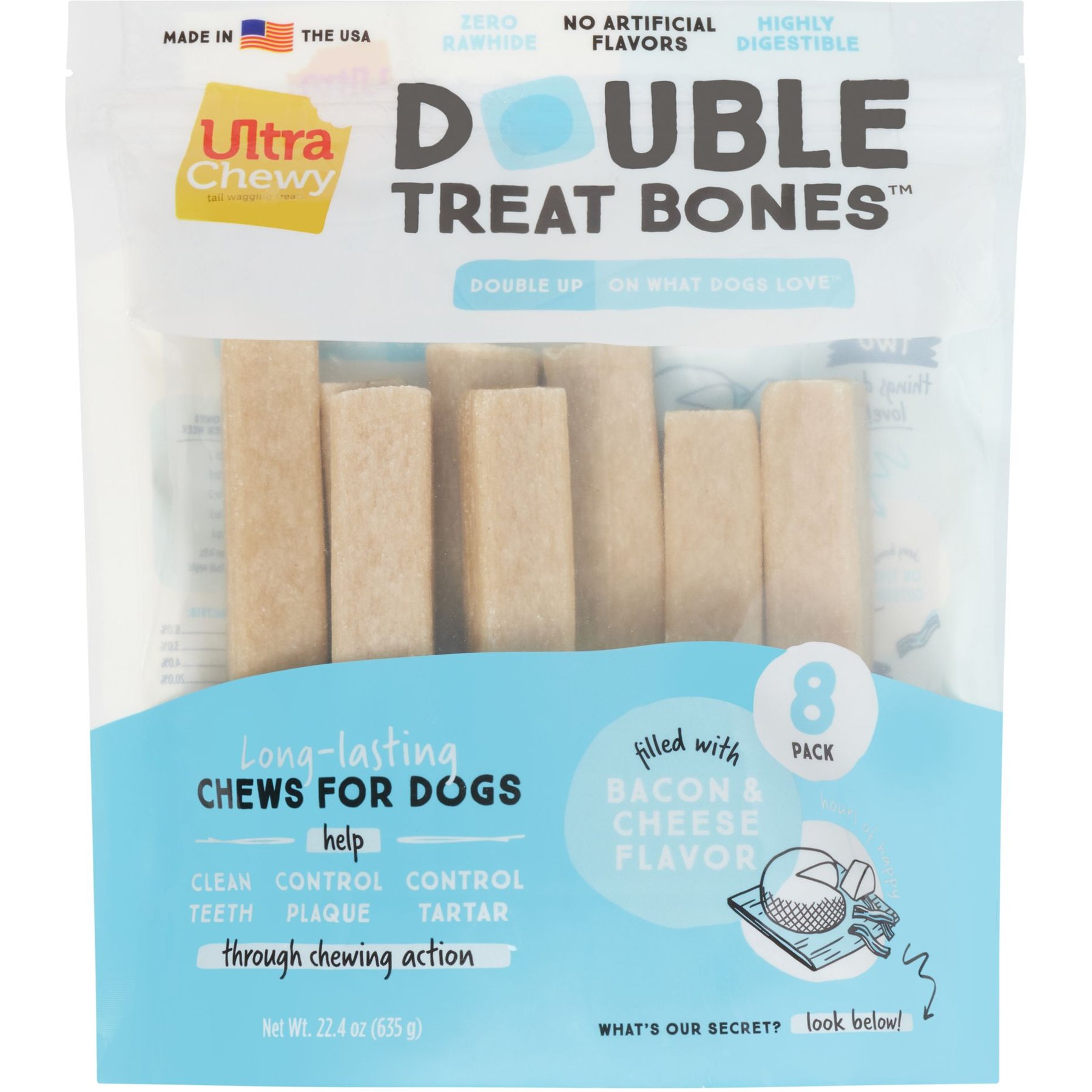 Ultra Chewy Double Treat Bone Bacon & Cheese Flavor Dog Treats