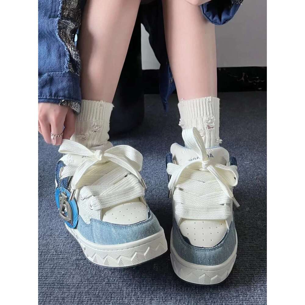 Spring New Thick-Soled All-Match Casual Sneakers Female National Trend Niche Denim Blue Couple Bread Shoes Male