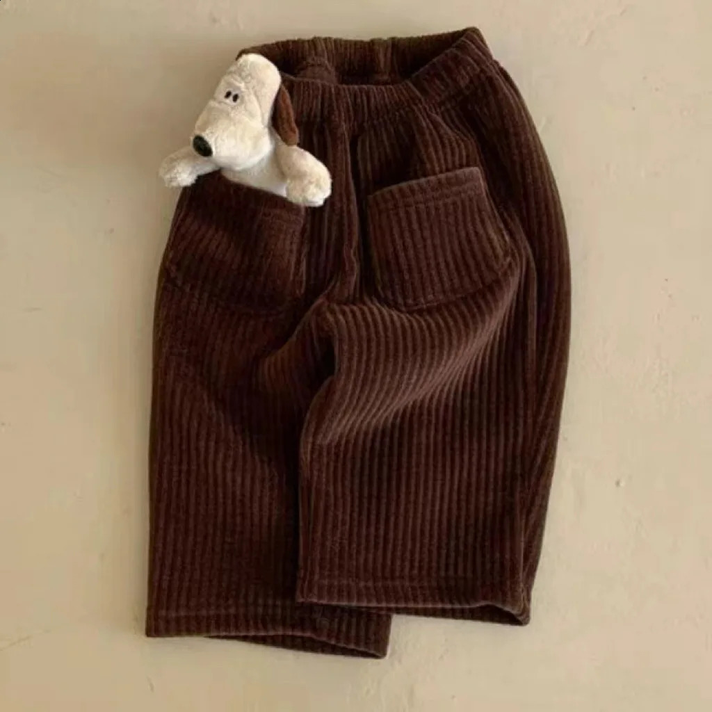 Autumn Winter Children Boys Solid Ribbon Loose Wide Legs Girls Babies Thick Corduroy Pants Children Cotton Trouser Baby Clothing 241121