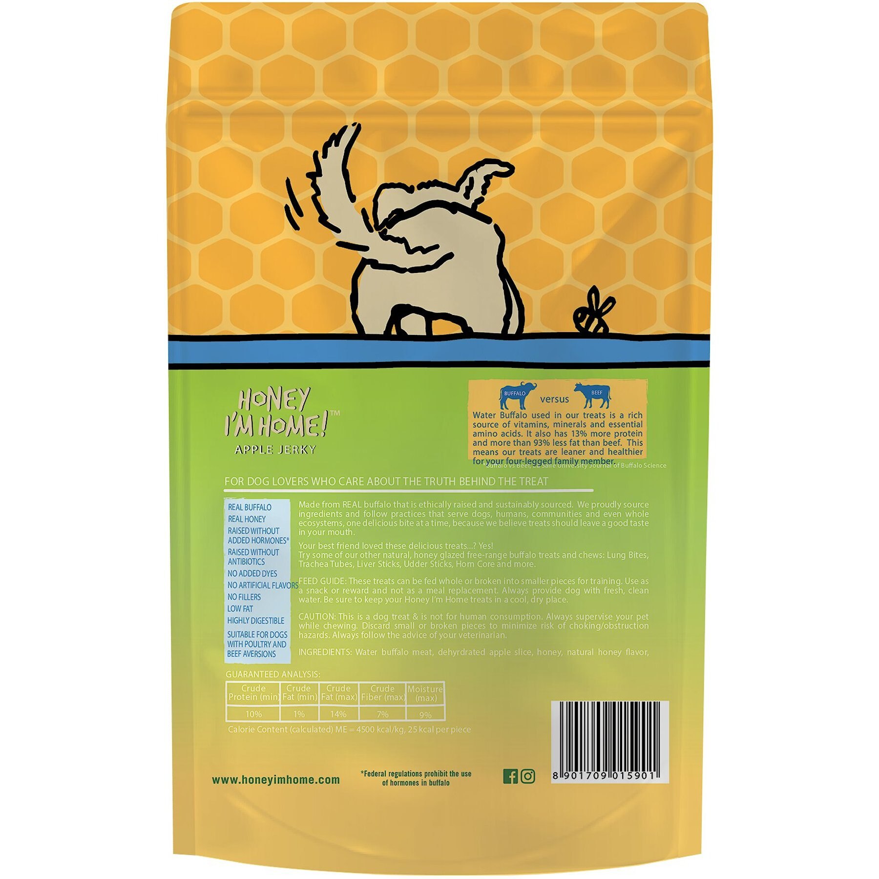 Honey I'm Home! Apple Jerky Natural Honey Coated Buffalo & Apple Grain-Free Dog Treats, 5.29-oz bag