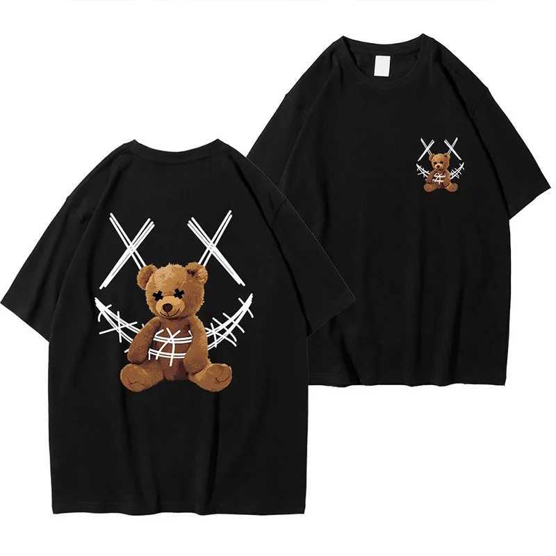 Men's T-Shirts Trapped Brown Bear Pattern Printed T-Shirt Round Neck Loose Men T Y2k Tops Clothes Strtwear Casual Oversized Women Clothing Y24042