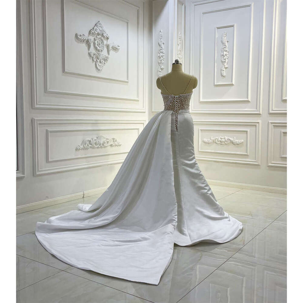 Sexy Nude top body Full Pearls Stain Mermaid detachable Skirt Wedding Dress