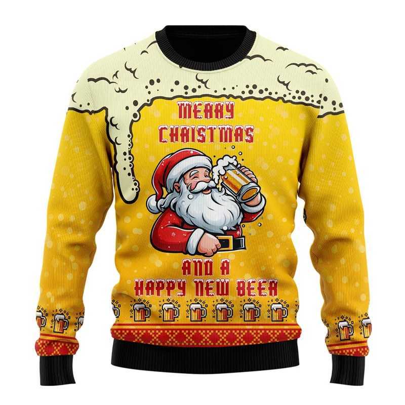 Fashionable beer ugly Christmas sweater womens clothing hip-hop bar party mens sweater casual mens latte art beer track set X24112011