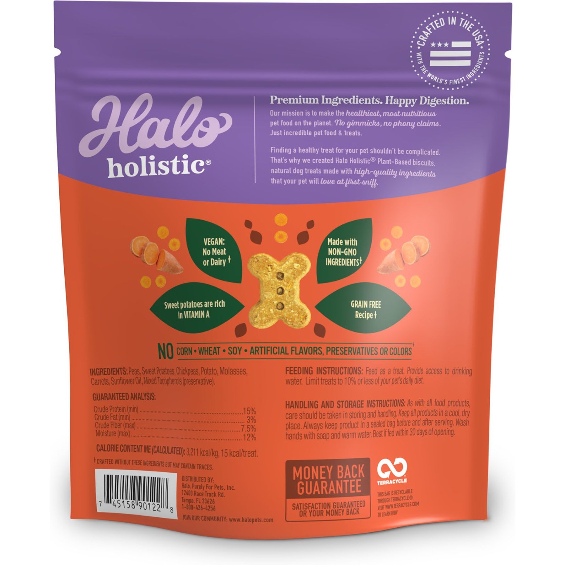 Halo Plant-Based Dog Treats with Sweet Potato & Carrots, Vegan Dog Treats