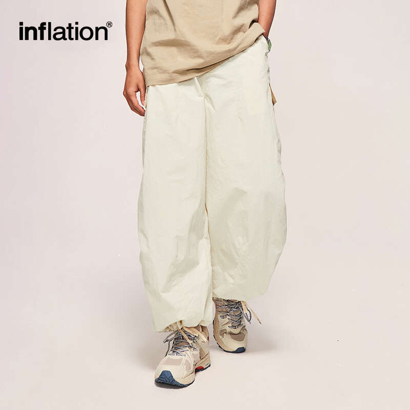 IATION Classical Parachute Cargo Pants Men Loose Fit Wide Leg Unisex Baggy Trousers