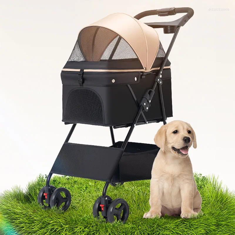 Dog Carrier Pet Stroller Foldable Walking Cat With Storage Basket Collapsible Puppy Jogging Cart For Daily Supplies