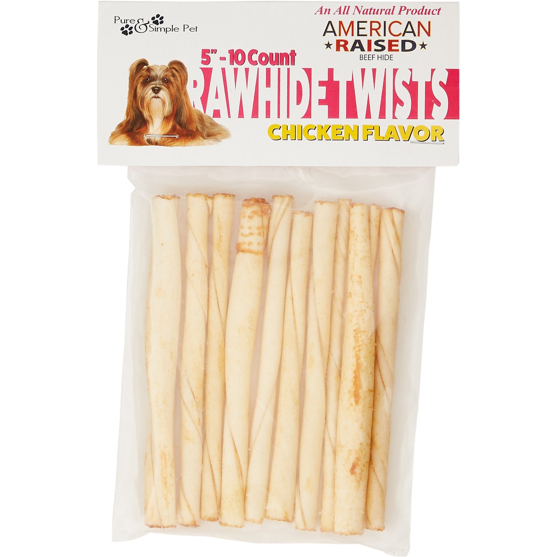 Pure & Simple Pet Chicken Flavored Rawhide Twist Dog Treat, 5-in