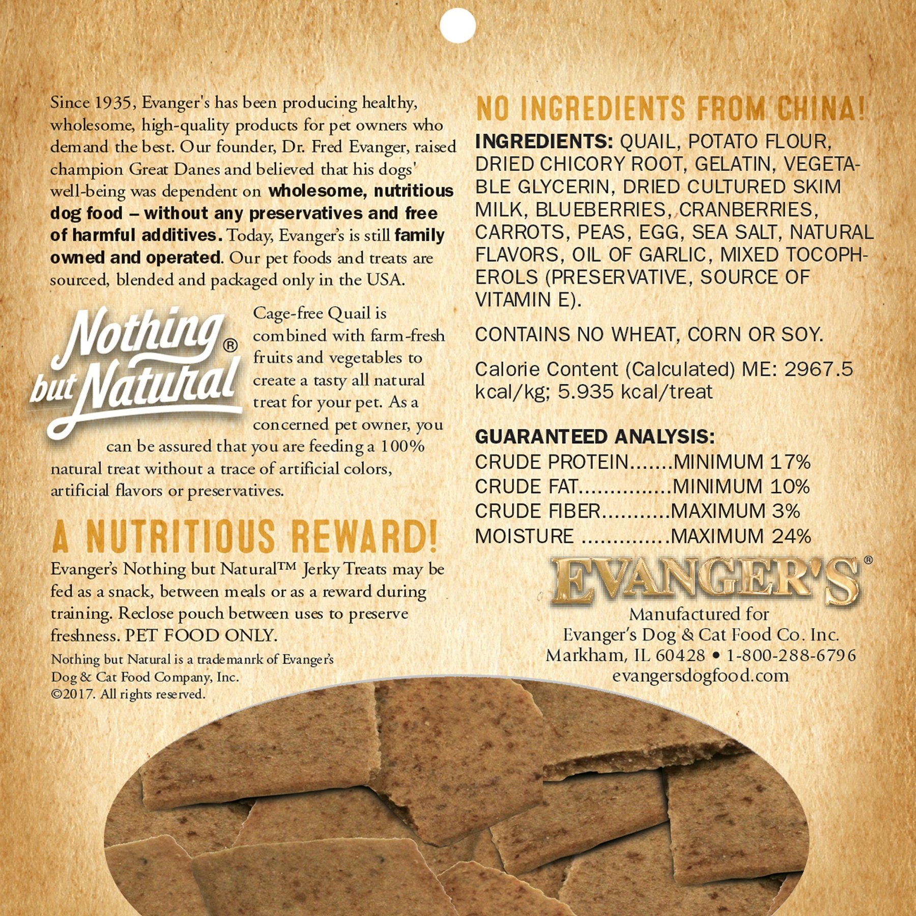 Evanger's Nothing But Natural Quail with Fruits & Vegetables Jerky Dog Treats