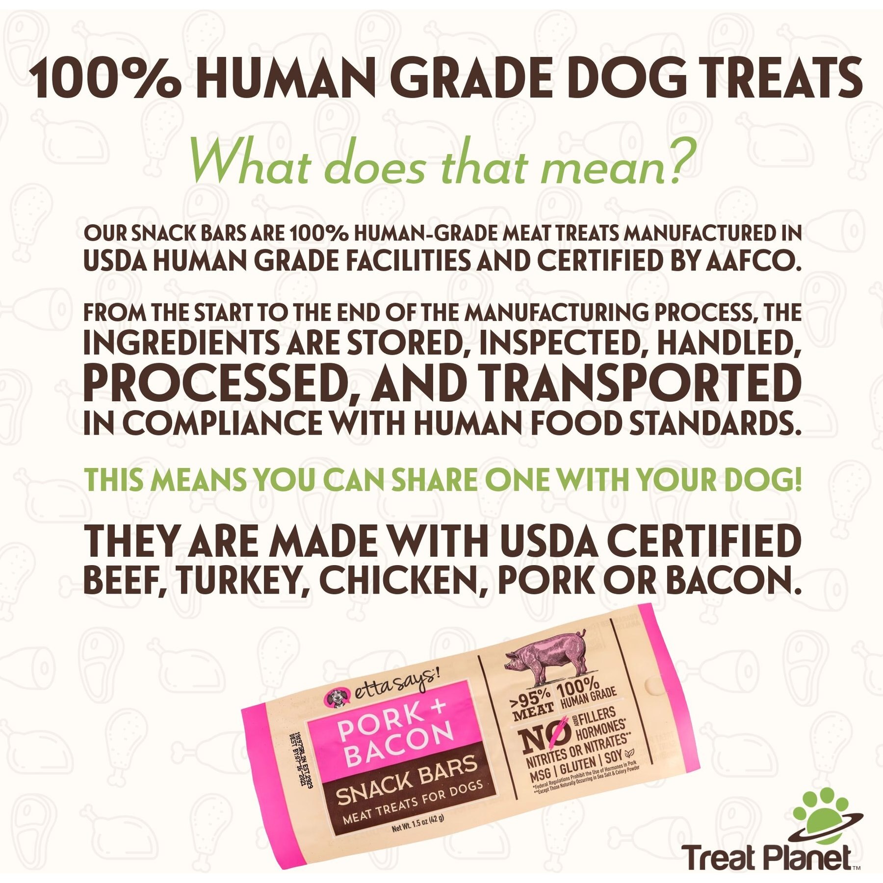 Etta Says! Pork + Bacon Snack Bars Human Grade Jerky Dog Treats, 12 count