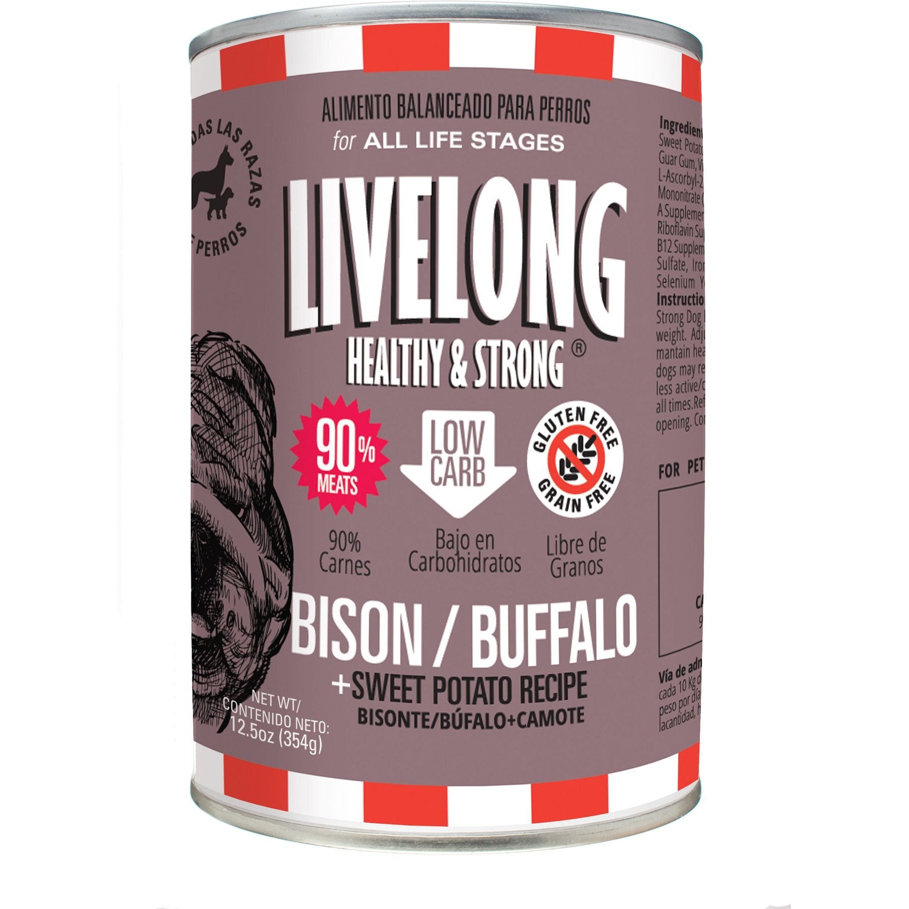 Livelong Healthy & Strong Bison/Buffalo & Sweet Potato Recipe Wet Dog Food, 12.5-oz can, case of 12
