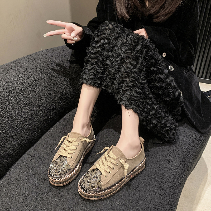 Crystal luxury flat shoes designer women's sports shoes 2025 autumn suede lace up fashion leopard print casual shoes high-quality women's sh