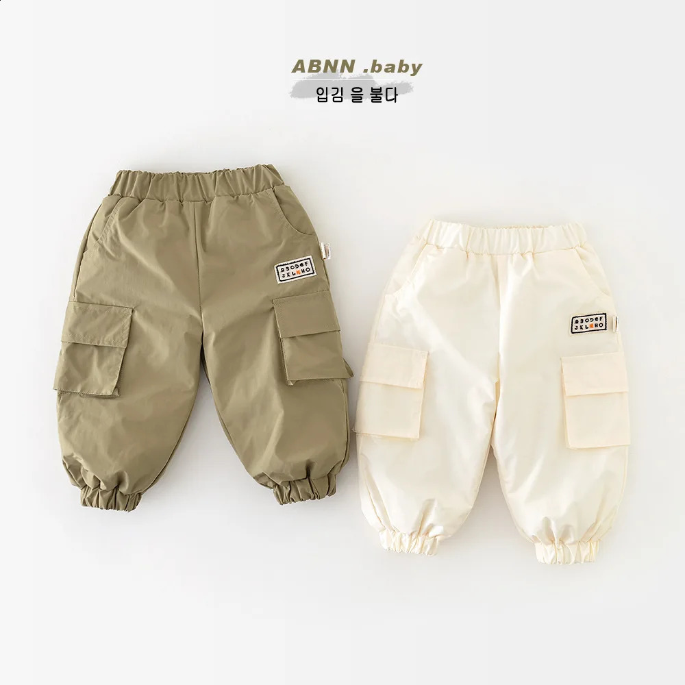 Autumn Winter Preschool Boy Pants Quilt Cover Solid Thick Warm Baby Cargo Loose Versatile Baby Boy Trouser 241121