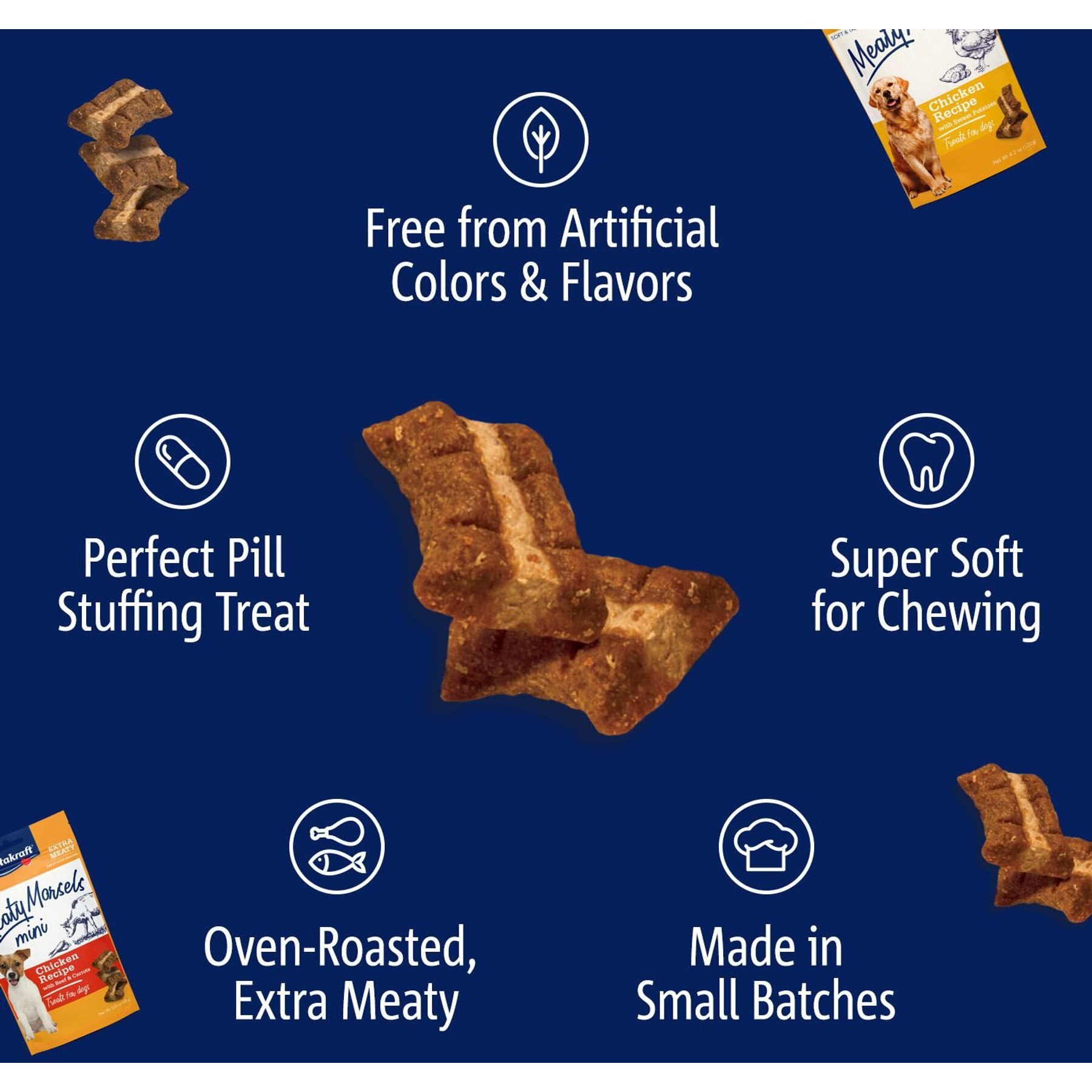 Vitakraft Meaty Morsels Chicken Recipe with Potato Soft & Chewy Dog Treats, 4.2-oz bag, 3 count