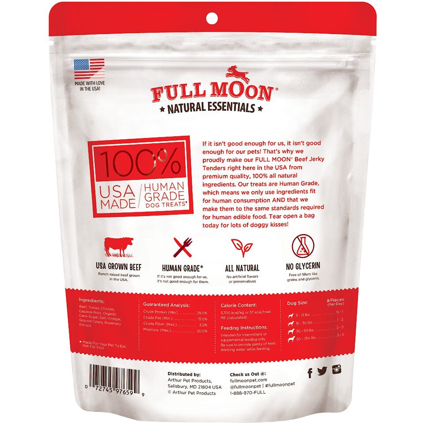 Full Moon Natural Essentials Jerky Tenders Beef Recipe Human-Grade Dog Treats, 24-oz bag