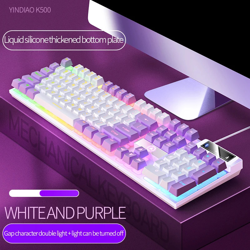 K500 Pink Keyboard Mixed Color White Keycaps 104 Keys Wired Gaming for Laptop PC 240418