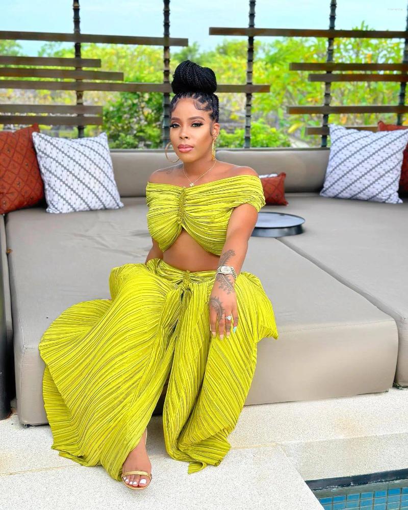 Work Dresses Design Fold Slash Off Shoulder Crop Top And Midi Skirt Two Piece Set Sexy Elegant Party Dress Summer Women Cloth