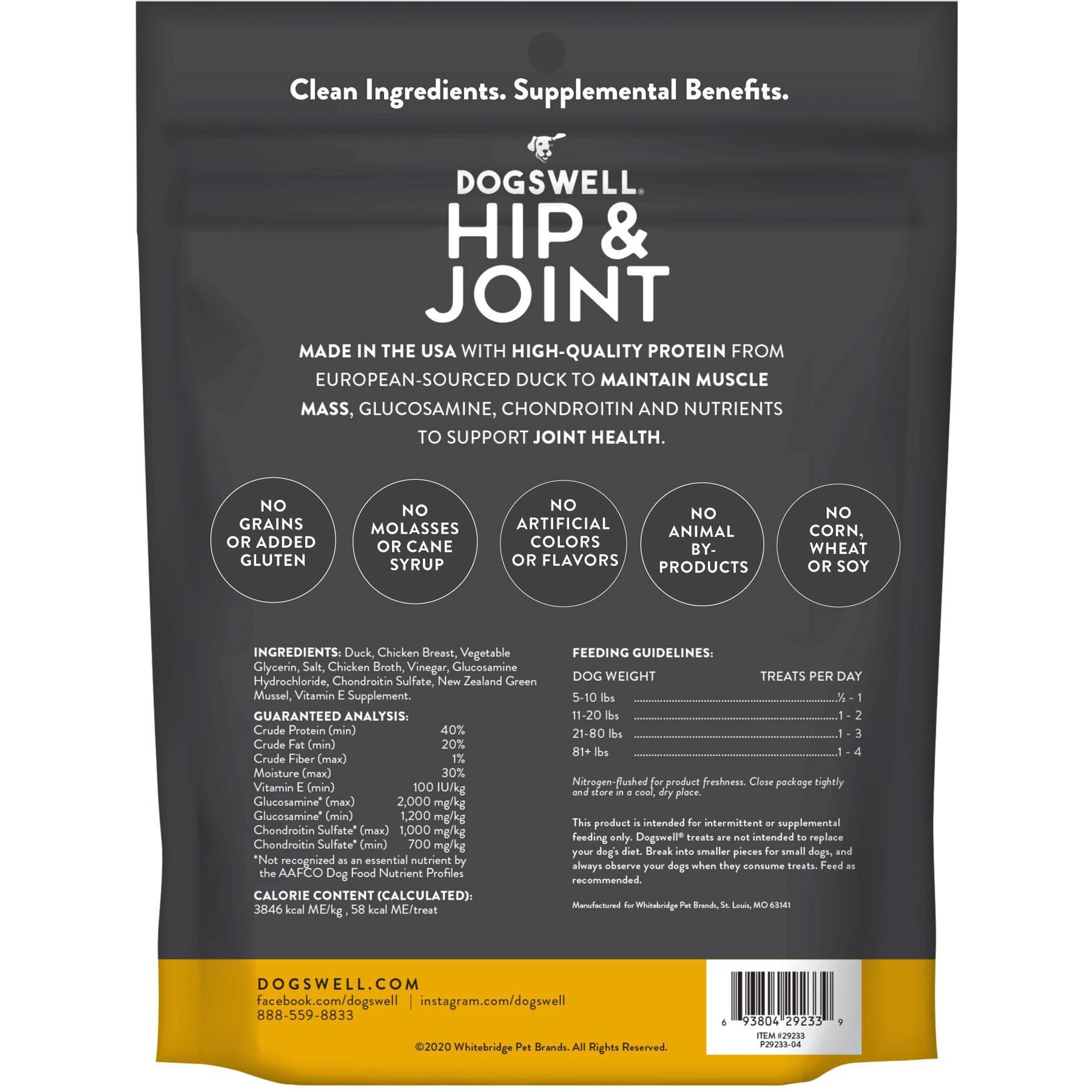 Dogswell Jerky Hip & Joint Duck Recipe Grain-Free Dog Treats