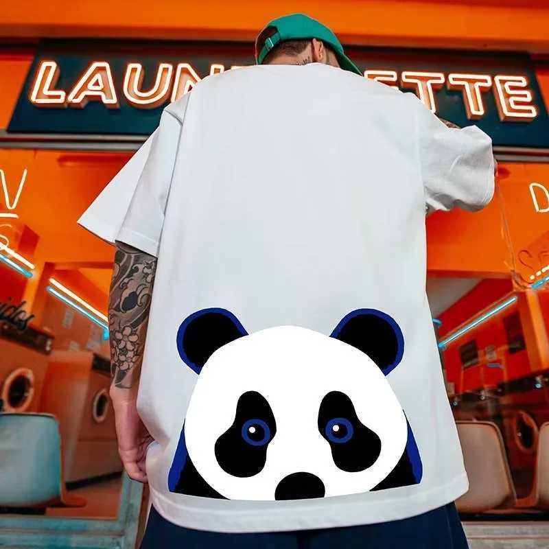 Men's T-Shirts M-8XL Oversized Tshirts Cute Black and White Panda Printed Short Slved T-shirt for Mens 2024 New Loose Top Y240420