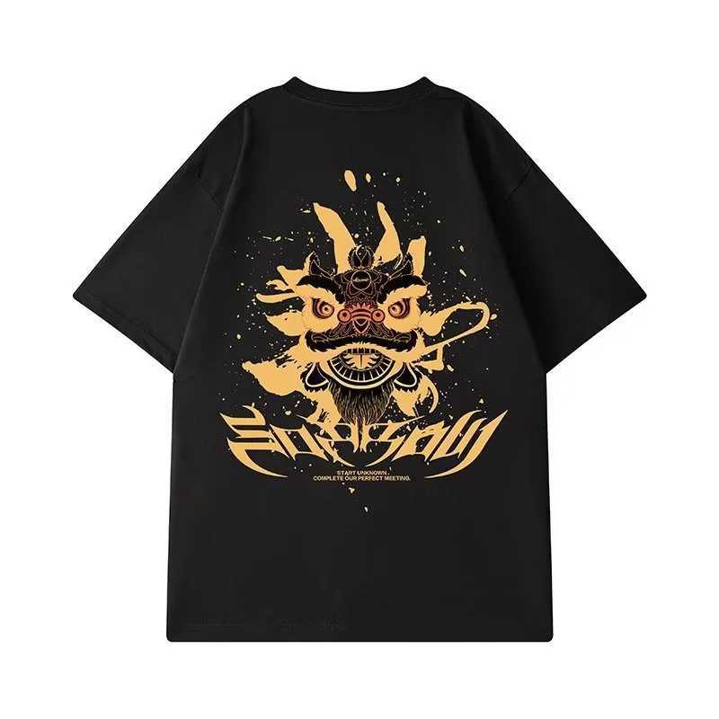 Men's T-Shirts M-8XL Chinese Style Retro Awakening Lion Print Men T Shirt Oversized Sports Short Slve Tshirt Round Neck T-shirts Y240420