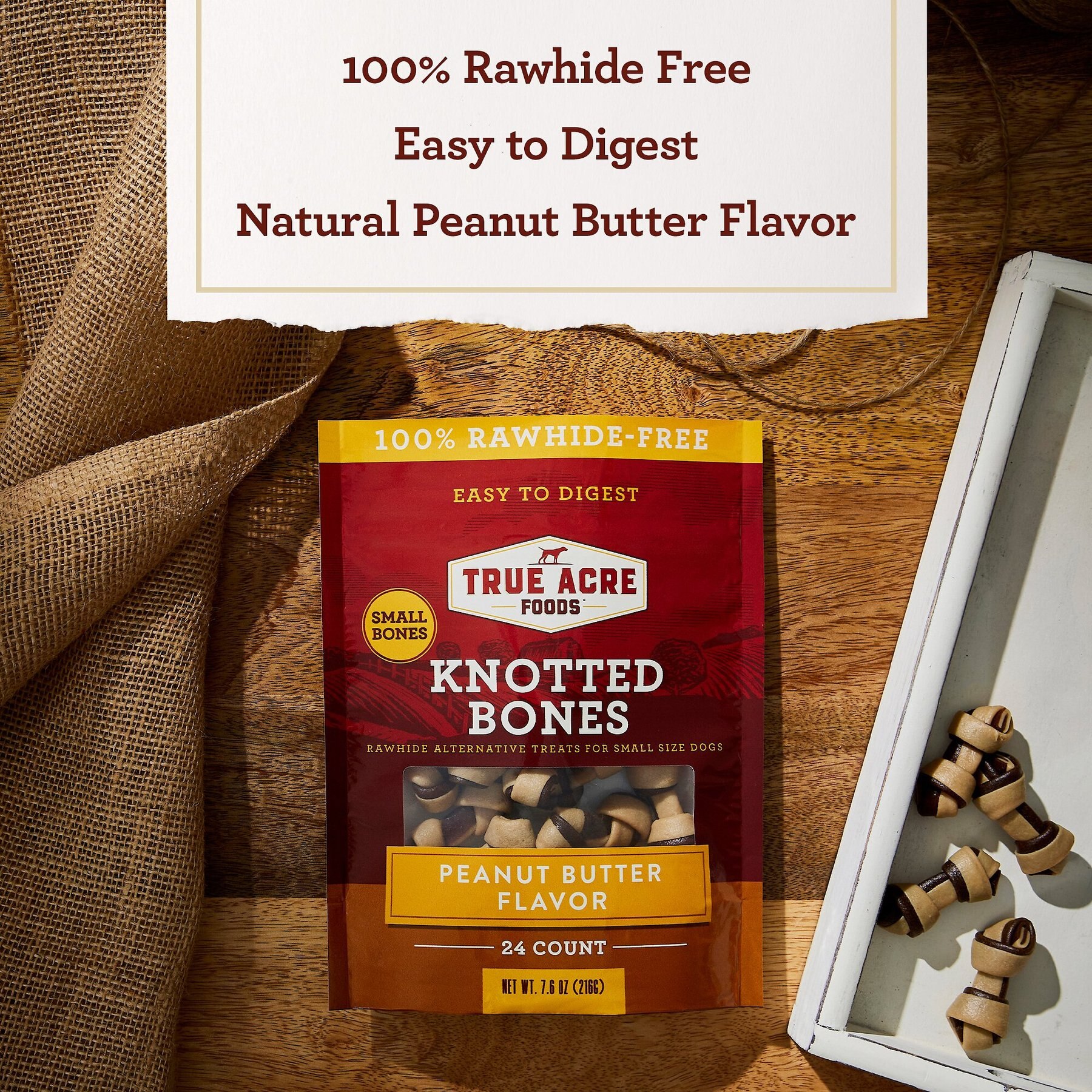 True Acre Foods, Rawhide-Free, Knotted Bones, with Natural Peanut Butter Flavor Dog Treats