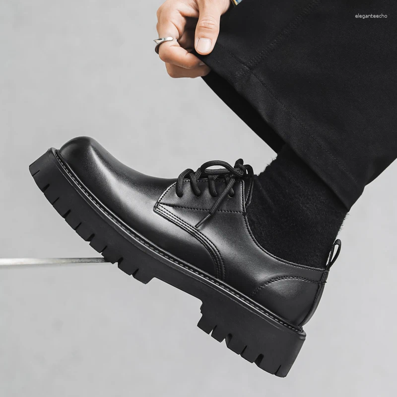 Casual Shoes Derby Men's Leather Trendy Thick Bottom Classic Black Style Outdoor Leisure Business Party Groom's Wedding Formal