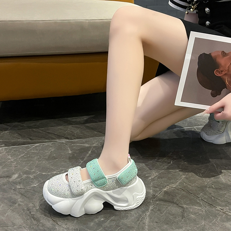 Fashion Sneakers Women Trend 2025 New Spring Autumn Velcro Platform Rhinestone Women Casual Shoes Fashion Shiny Ladies Sandals Leisure outdoor beach s