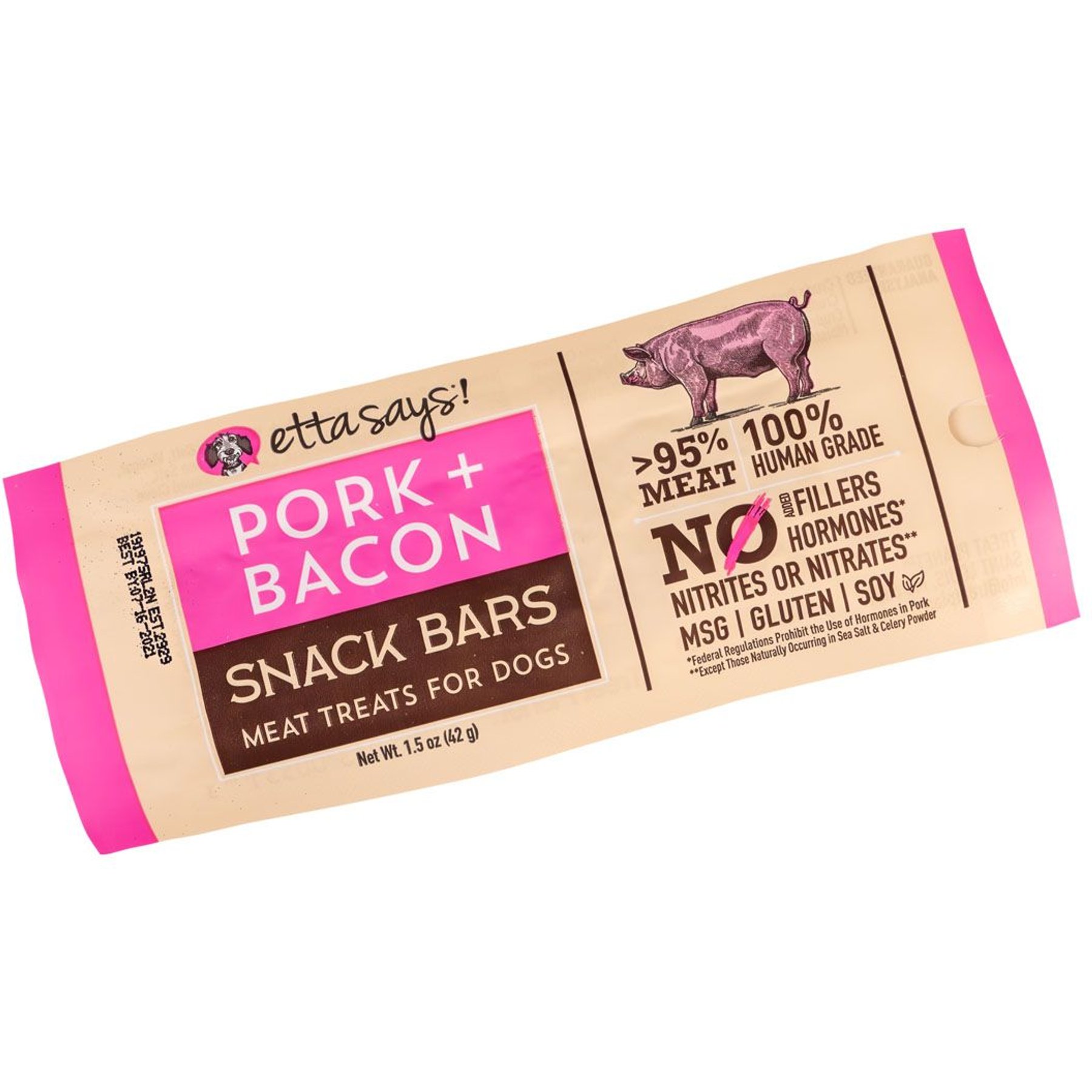 Etta Says! Pork + Bacon Snack Bars Human Grade Jerky Dog Treats, 12 count