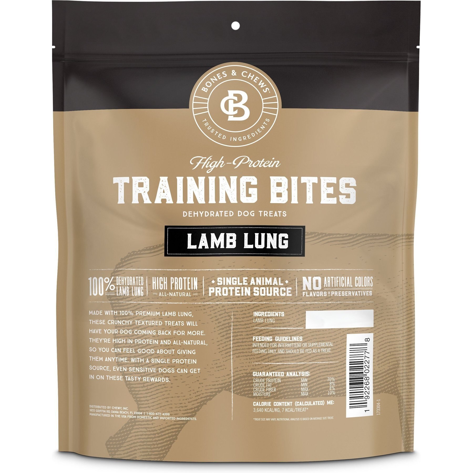 Bones & Chews All-Natural Lamb Lung Dehydrated Dog Treats, 12-oz bag