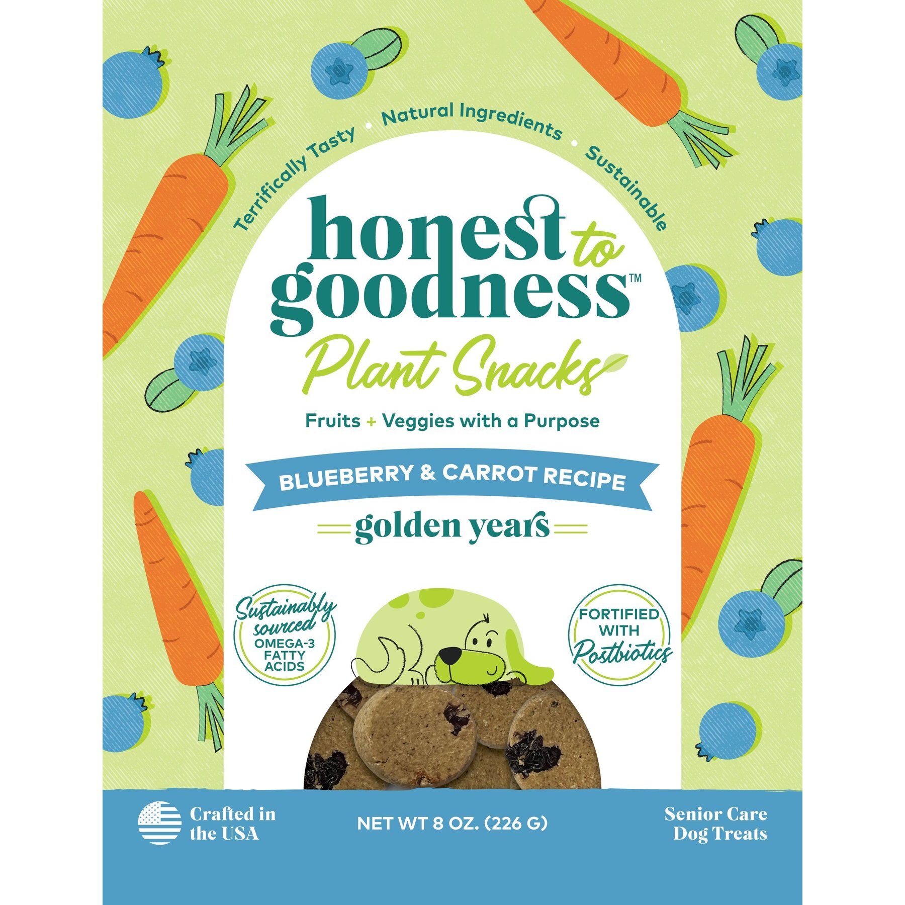 Honest To Goodness Plant Snacks Golden Years Blueberry & Carrot Dog Treats, 8-oz bag