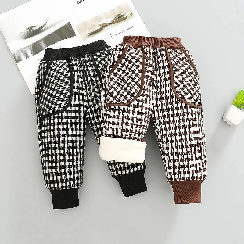 Winter jogging pants for baby girls cotton padded thick plain weave baby boys casual splicing cotton baby pants 241121