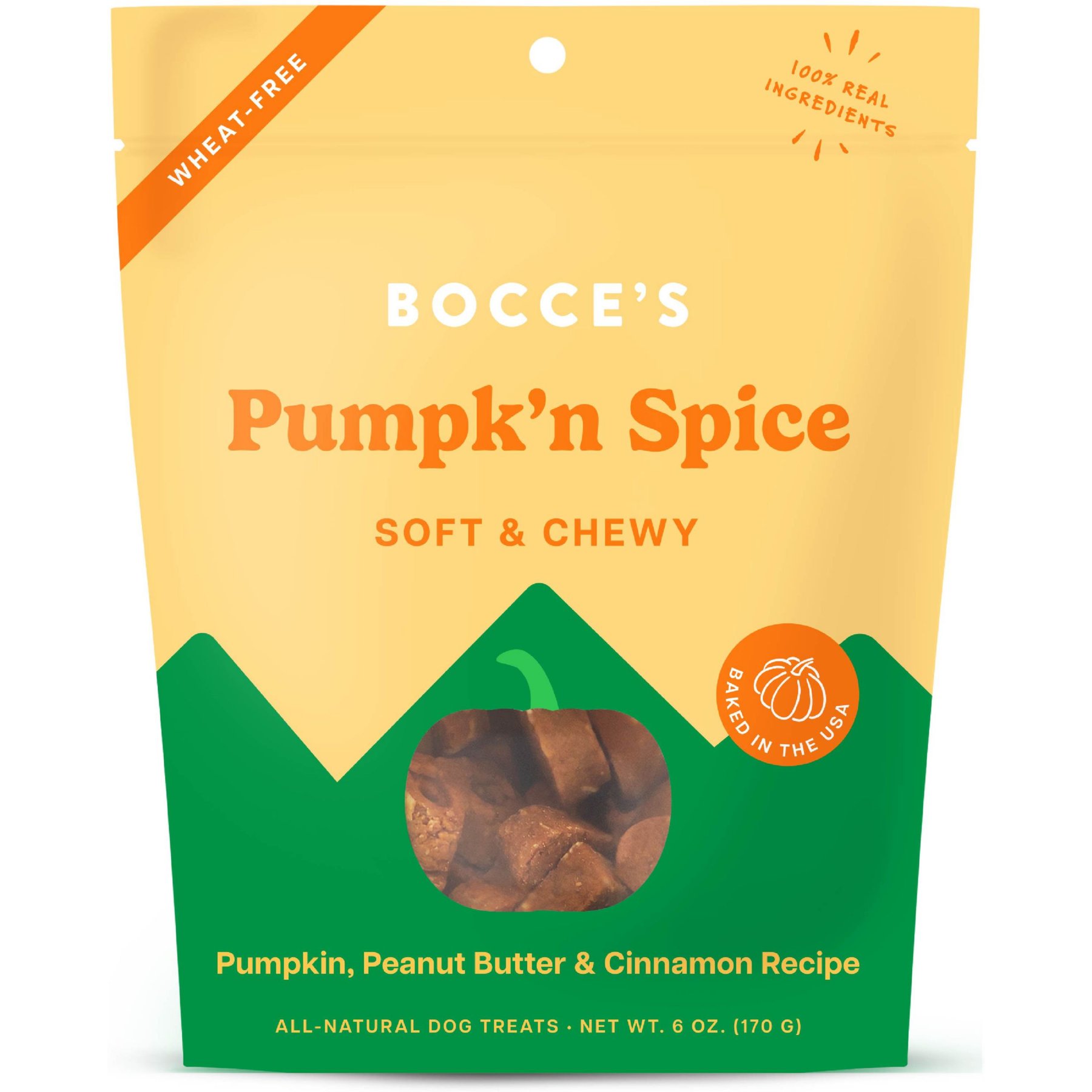 Bocce's Bakery Pumpk'n Spice Pumpkin, PB & Cinnamon Recipe Dog Treats, 6-oz bag