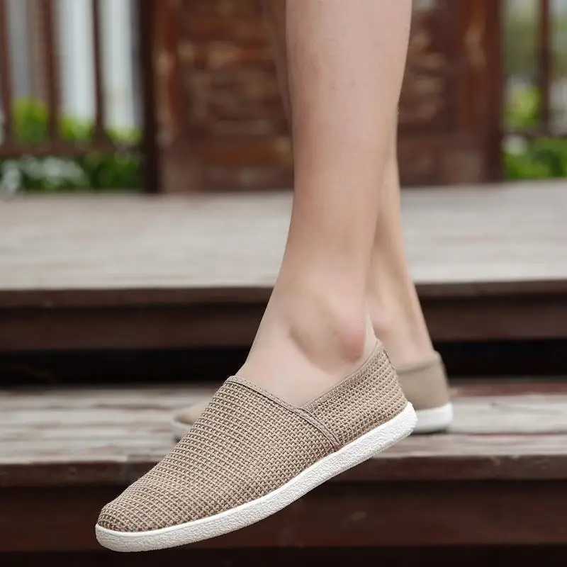 Linen breathable casual flat shoes mens canvas Loafers Fi mens canvas shoes slippery fisherman driving shoes white shoes M241120