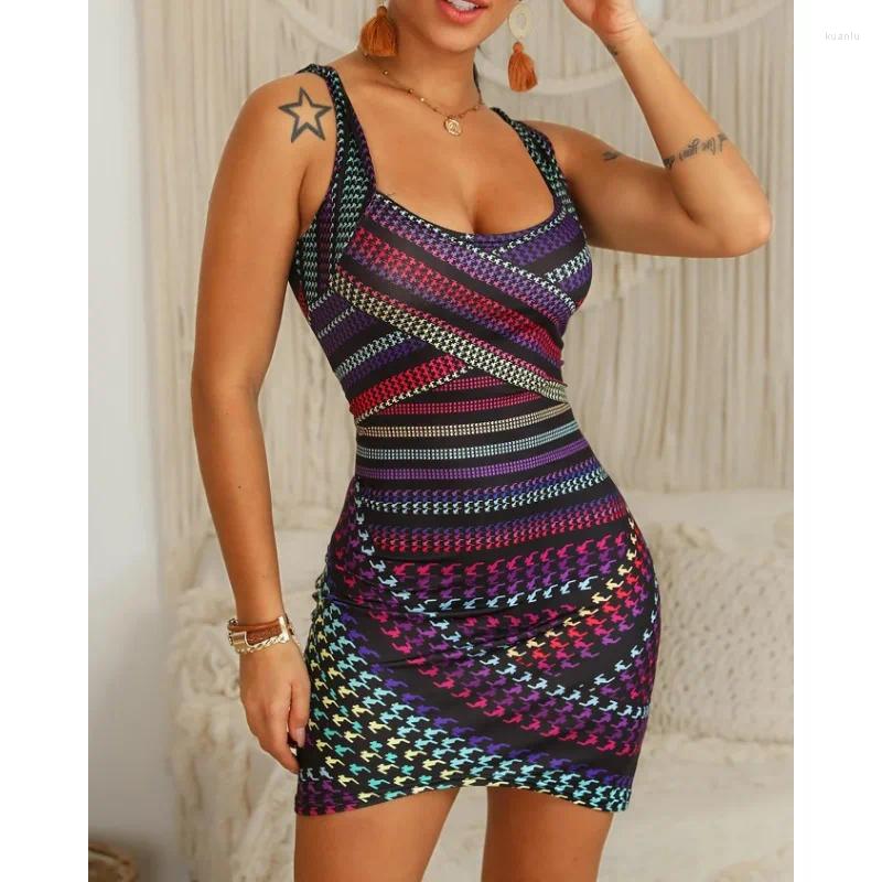 Casual Dresses 2024 Spring Summer Womens Clothing Spaghetti Straps Sleeveless Printed Short Skirt One-Step