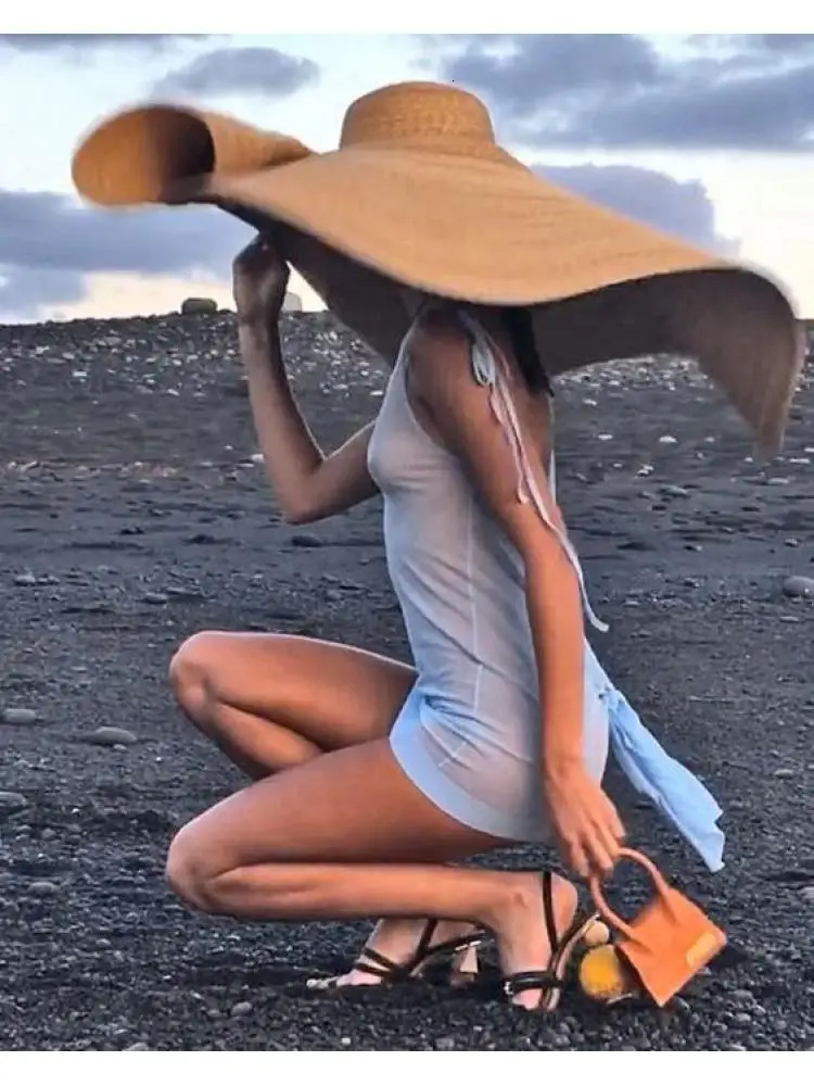 80cm Super large Brim Straw Sun Hat Summer Tourism For Women Travel Ladies Beach shading Sunscreen Overside Gorra 240415