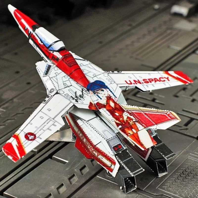 Red VF-1S Deformation Fighter DIY 3D Metal Puzzle Stainless Steel Color Assembled Model Kit Jigs Puzzle Toys New Year GiftsXJ241120