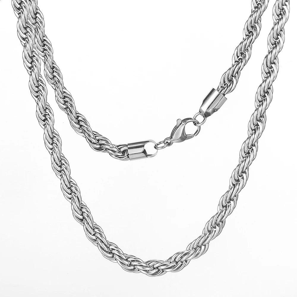 Twisted chain stainless steel long chain necklace mens gold/silver colored mens necklace rope chain jewelry gift wholesale 241121