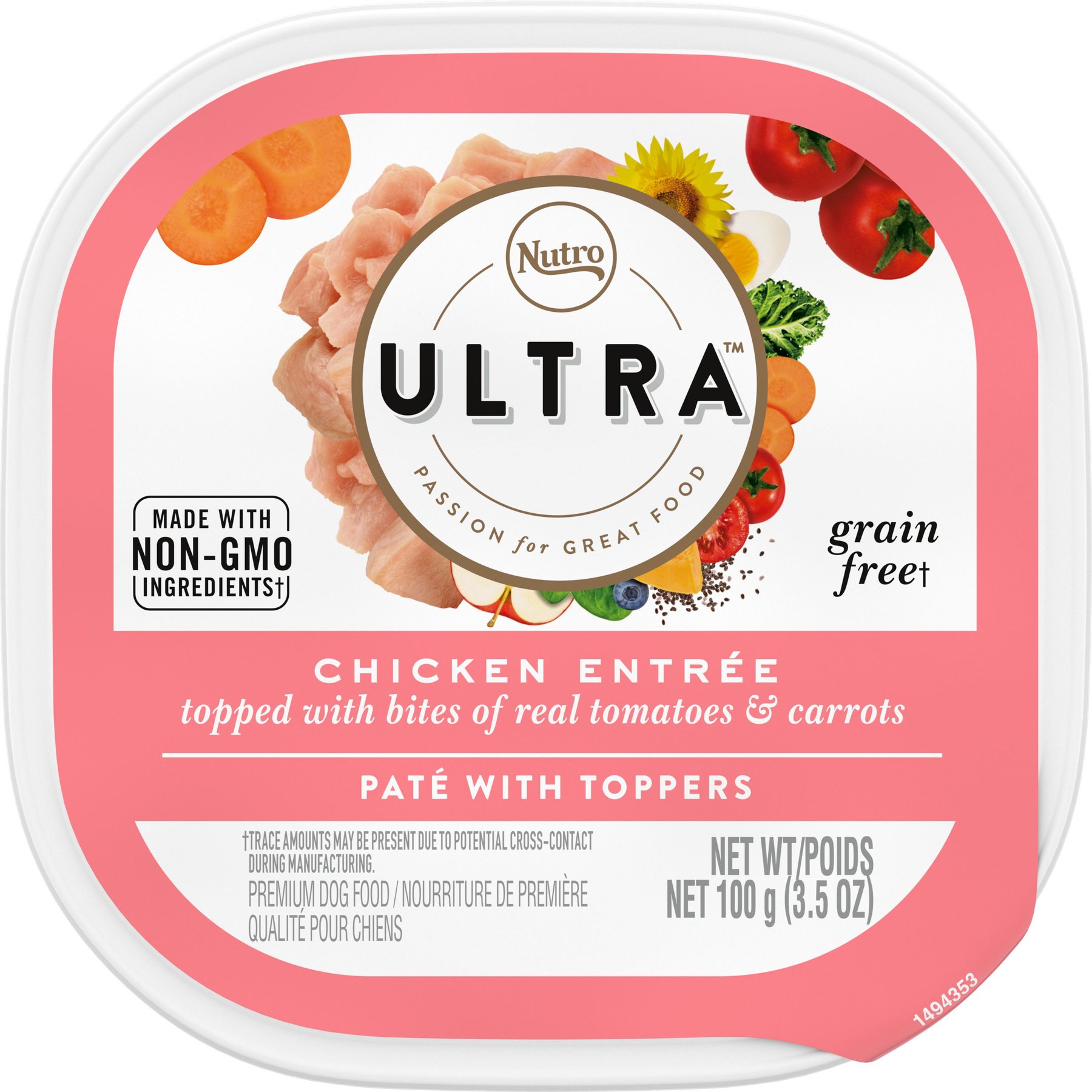 Nutro Ultra Grain-Free Chicken Entree Pate with Tomatoes & Carrots Adult Wet Dog Food Trays