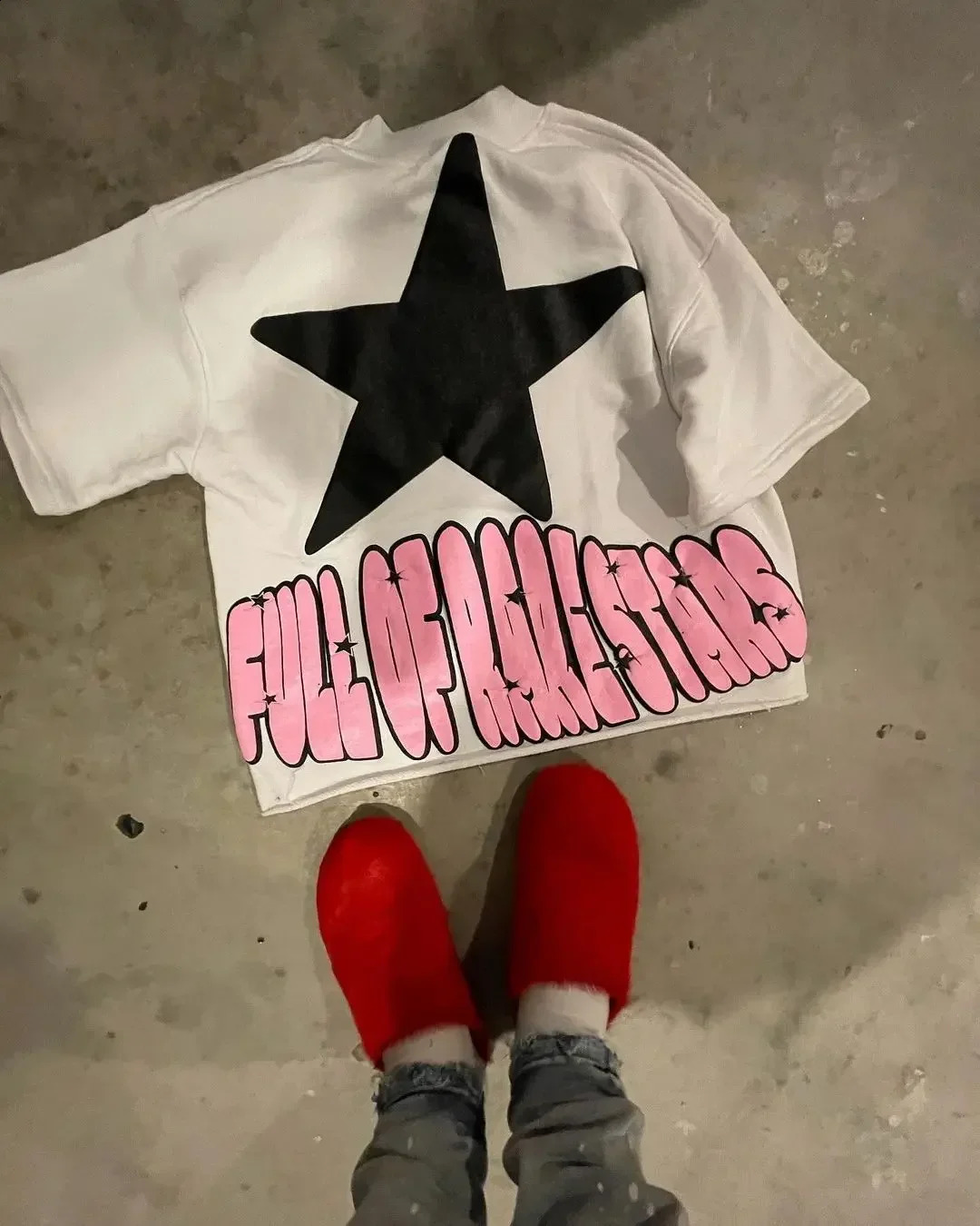 High Street Goth Pink Star Printed T-shirt Street Clothing Y2K Large Graphic T-shirt Harajuku Short Sleeve Mens Clothing 241118