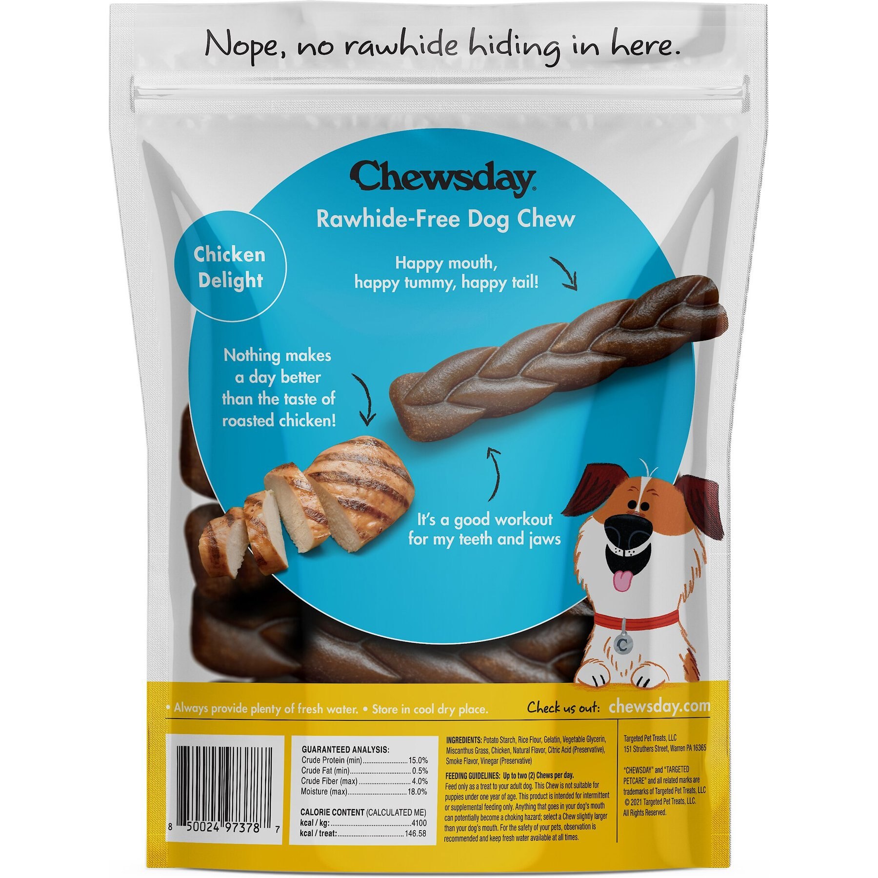 Chewsday Chicken Delight Chew Braids Rawhide-Free Dog Hard Chews, 7 count, Small
